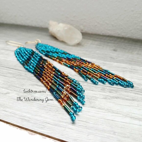 Long Boho Chic Fringe Cascade Shoulder Duster Beaded Dangle Earrings 6" - Picture 3 of 8